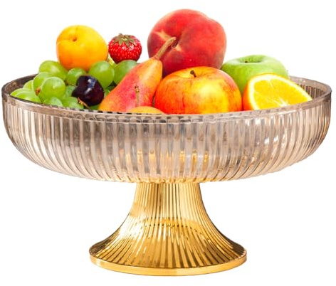 Hapivida Fruteros, Cesta de Frutas Multifuncional, Cuenco de Plástico para Servir Frutas, Cuenco Decorativo para Aperitivos y Postres de Frutas para Decoración de Mostrador de Cocina (Ámbar)