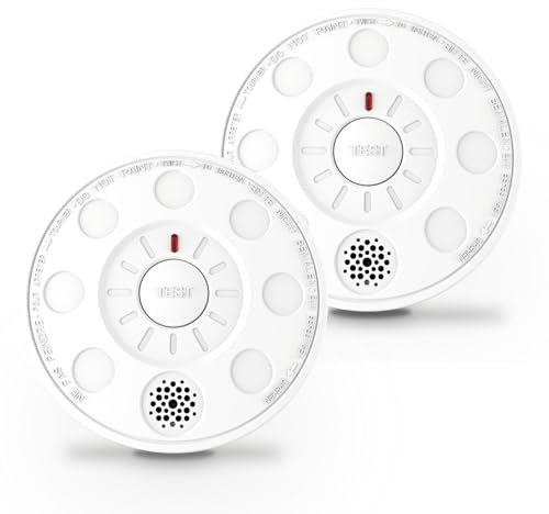 Smoke Alarm for Home, 2 Pack, Smoke Detectors with Test Silence Button Certified EN 14604:2005+AC:2008 Advanced 10 Year Optical Sensor, Low Battery Warning for Enhanced Home Safety