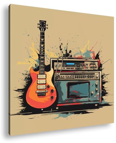 deyoli Klangexplosion – Eine E-Gitarre vor lebendigem Farbspritzer. Format: 60x60cm XXL Kunstdruck Motiv auf Holzrahmen/Leinwandbild/Wandbild/Wohnzimmer Dekoration