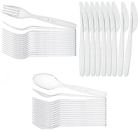 300-Piece Clear Plastic Cutlery Set Heavy-Duty Disposable Knives, Forks & Spoons Elegant & Recyclable Party Utensils Perfect for Catering, Weddings, BBQs & Everyday Dining