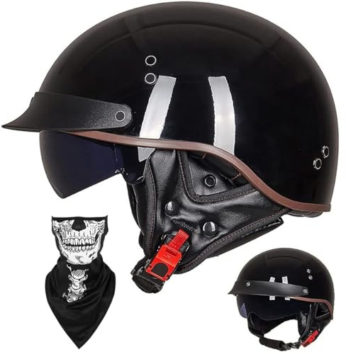 Halvhjälm Öppen Hjälm Brain - Cap Cruiser Chopper Scooter Pilot Jet-hjälm DOT+ECE Certified Personality Retro Harley Motorcykelhjälm Vintage Motorcykelhjälm(J,M=(57~58cm))