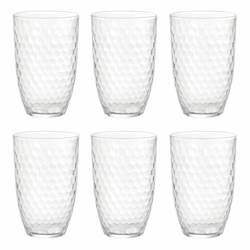 eMKay® Pack of 6 Reusable Dimple Plastic Tumblers (650ml) Clear Shatterproof Beakers for Water, Juice & Soft Drinks, Stackable Glasses, Durable PS Plastic – Ideal for Outdoor Use, Picnics, Camping etc