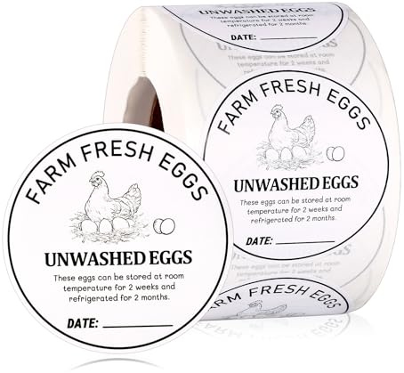 500pcs Farm Fresh Egg Carton Stickers, 2 Inch Round Unwashed Egg Boxes Labels Stamp with Collection Date Self-Adhesive Packaging Labeling Sign for Small Businesses Farmers Markets Stand Supplies
