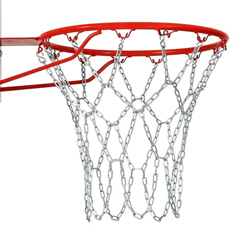 Porta da basket in acciaio inox, dimensioni standard, 48 cm, con 12 passanti, rete da basket in metallo, per interni ed esterni (solo catena)
