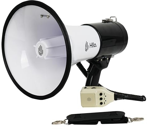 HLLO Megafono 121dB con Sirena, Microfono Staccabile e Controllo Volume, Bianco