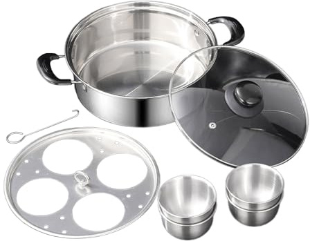 Multipurpose Cooking Steamer Family Size Steamer Pot Stainless Steel Double Layer Glass Cover Double Boiler Sauce Pot