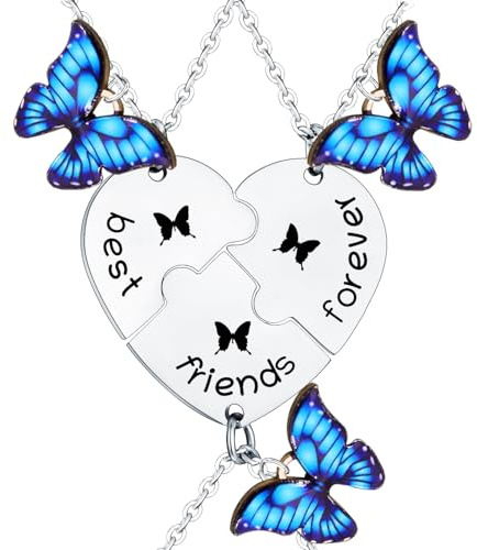 Collane per migliori amiche per 3 collane abbinate a forma di cuore per migliori amici, gioielli dell'amicizia, regali per amici, bestie, sorella, Natale, compleanno, farfalla, regali per donne