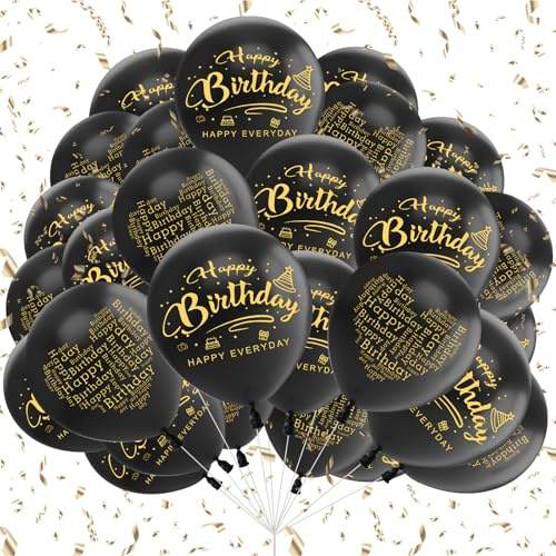 Ovanda Luftballons Geburtstag, 20 Stück Happy Birthday Ballon | Schwarze Luftballons, Happy Birthday Deko, Helium Ballons Geburtstag, Ballons für Kindergeburtstag, Party Deko Geburtstag