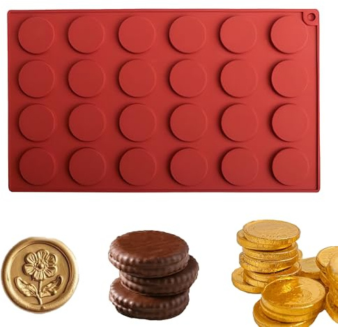 SEABABOO Silikonform Runde, 24 Löcher 3,3 cm Durchmesser Goldmünzen Schokoladenform Silikon Rund, Runder Backform für Schokoladentaler, Kekse, Mini-Seifenherstellung, 1 Stück