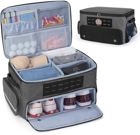 GOBUROS Golf Organizer mit separatem Fach für 2 Paar Schuhe bis zu US 16 | für 2 Paar Schuhe bis zu US 16 Golf Car Spind Organizer für Golfzubehör,Verfügt über herausnehmbare Trennwände