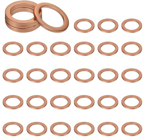 HAPPOW 30 Stück Kupferdichtringe Sortiment, M14 x 20 x 1.5 mm Dichtring Ölablassschraube, Kupferdichtringe mit Korrosionsbeständigkeit, für Hydraulikverbindungen, Ölwannen-Ablassschrauben