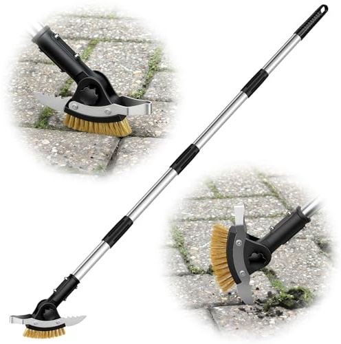 Dreamtop Herramienta de eliminación de malas hierbas para patio con mango largo – Juego de raspador de malas hierbas 3 en 1 y cepillo de alambre de malas hierbas, herramienta de deshierbe de pavimento