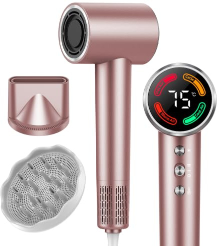 Secador de Pelo Profesional Alta Velocidad, 160000 RPM, Secado Rápido, 500M Iones, Control de Temperatura, Con Difusor Magnético Boquilla,4 Temperaturas, 2 Velocidades,Para Todo Tipo de Cabello