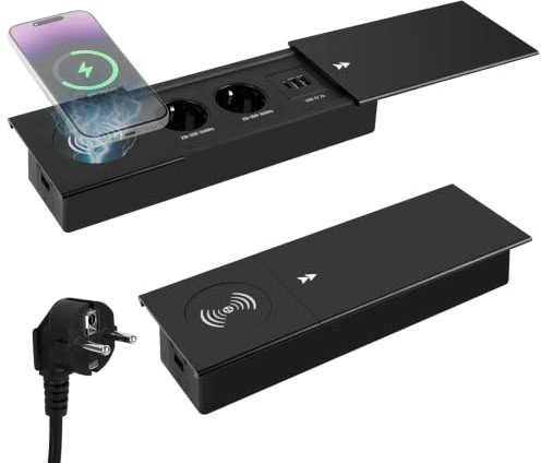 Multiprise Encastrable à 2 Prises avec Charge sans Fil 15 W