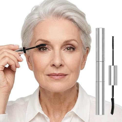 Erinde Doppelseitige Mascara, Wimperntusche für ältere Frauen, Tiefschwarze Farbintensive Wimperntusche, Definierte Einzelne Wimpern, Wasserfest, Langanhaltendes Augen-Make-up 8 Stunden, Vegane