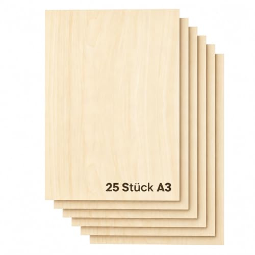 Dofiki 25 Stück A3 Birken Sperrholzplatten, 3mm stark (420x297mm)