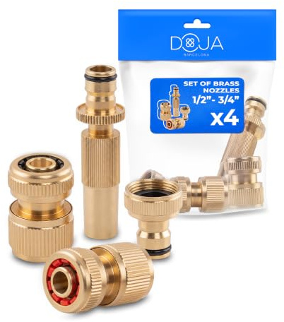 Kit Boquillas Manguera DOJA Barcelona - Laton, Boquilla Ajustable, Adaptador Grifo Manguera, Resistente, Diseño Compacto y Ligero para Riego, Limpieza Versátil, Adaptador, Conector Manguera