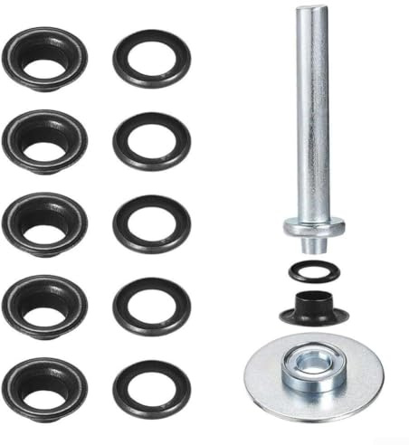 Tent Awning Eyelets Kit with Steel Tool for Tarpaulin Groundsheet Repair, Metal Fix Hole Set for Camping Hiking Canopy Accessories, 15 Pieces(black)
