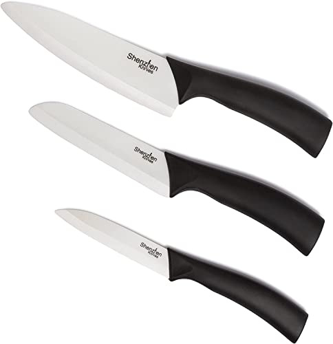 Shenzhen Knives White Ceramic Knife Set - 3-Piece Kitchen Knives Bundle: 6 Chef's, 5 Slicing, and 4 Paring Knife. Lightweight Kitchen Cutlery for Precision Slicing and Cooking