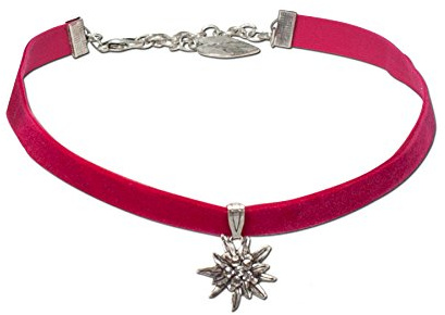 Alpenflüstern Trachten-Samt-Kropfband Strass-Edelweiß klein - Trachtenkette enganliegend, Kropfkette elastisch, Damen-Trachtenschmuck, Samtkropfband schmal in traditionellen Farben DHK099