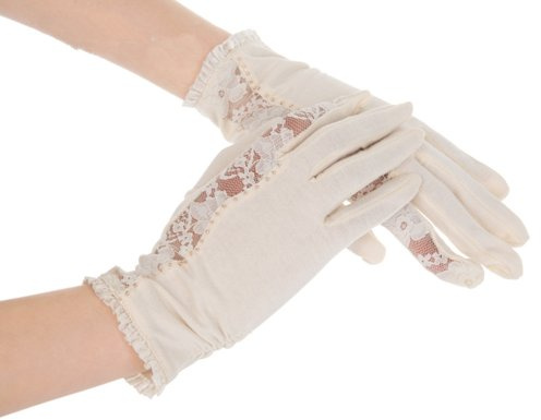 New Kenmont Summer Uv Protection 100% Cotton Lace Dress Sun Gloves One Size (Beige)