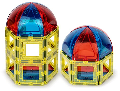 Playmags 28 Piece Dome Set – Magnetic Building Blocks & STEM Construction Set for Kids – Stronger Magnets, Durable Clear Colour Tiles