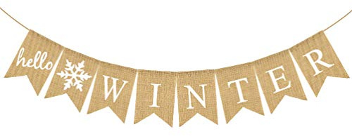 Toyvian Hello Winter Banner Weihnachten Sackleinen Banner Jute Wimpelkette Urlaub Kamin Wimpelkette Girlande Dekoration