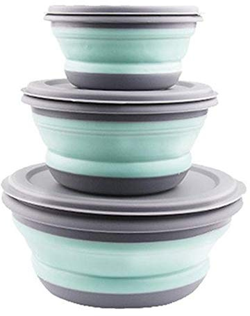 Gaoominy 3 Unids/Set Conjuntos de TazóN Lonchera Plegable de Silicona TazóN Plegable TazóN Plegable de Silicona PortáTil Ensaladera Plegable con Tapa Azul