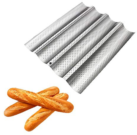 DUORUI Baguette Baking Tray Perforated Cake Mould Pan for 4 Baguettes French Bread Non-Stick Carbon Steel Bakeware Kitchen Tool