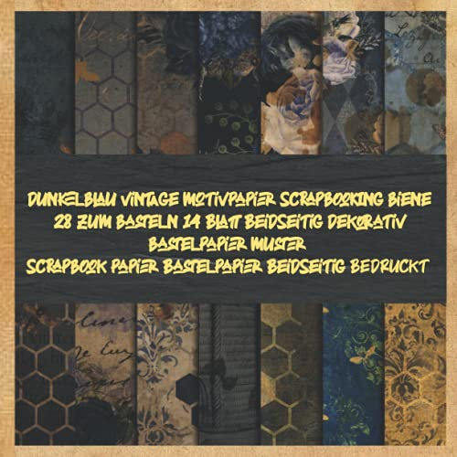 dunkelblau vintage motivpapier scrapbooking biene 28 zum basteln 20 Blatt Beidseitig dekorativ bastelpapier muster scrapbook papier Bastelpapier Beidseitig Bedruckt: briefpapier vintage