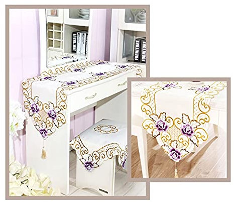Banemi Tischläufer Shabby Chic, Landhaus Tischdecke Violett Quastenstickerei Polyester 40X220cm Dekostoff Hochzeit