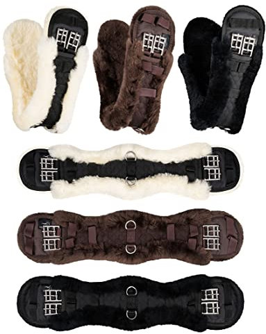 Equinate Sattelgurt Luke mit echtem Lammfell - anatomischer Kurzgurt Bauchgurt Dressurgurt 50 60 70 80cm Natur Braun Schwarz (80cm Schwarz)