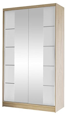 Camtalo V Penderie avec 2 miroirs, armoire à portes coulissantes, penderie avec tringle à vêtements et étagère, armoire de chambre à coucher (chêne Sonoma/blanc)