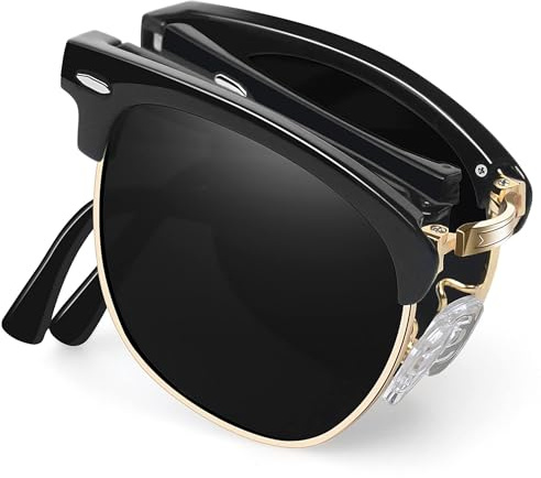 Joopin Plegables Negras Hombre y Mujer Gafas de Sol Polarizadas Cuadradas Medio Marco Retro Vintage Clásico para Playa Conducir Foldable Sunglasses Unisex Óculos de Sol