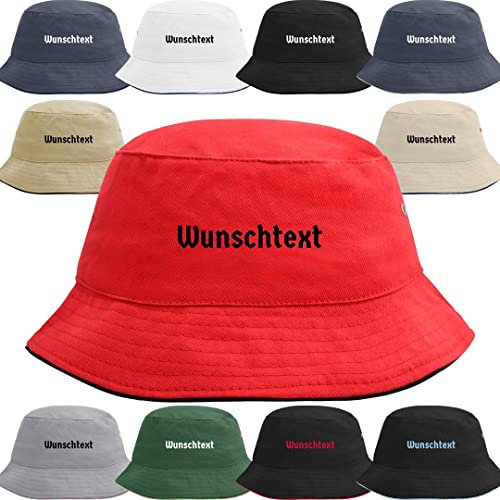 Nashville print factory Anglerhut Bucket Hat Bedruckt mit Wunschtext/Name (S/M, Natural/Navy)