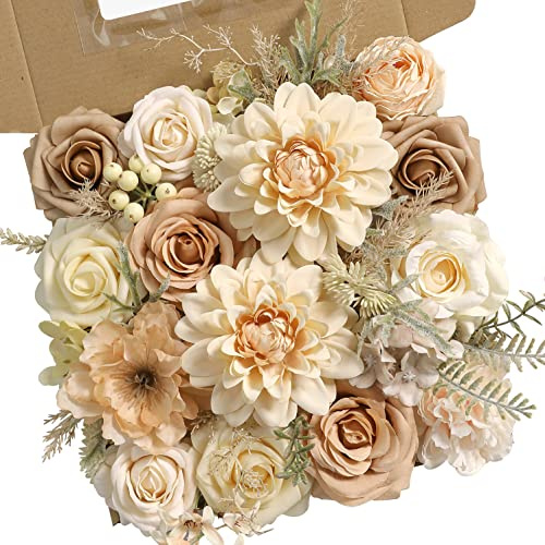 rongflower Artificiella blommor kombobox set silkesblommor falsk ros för gör-det-själv blomsterarrangemang bröllopsbuketter bordsuppsatser baby shower fest heminredning (naken färg)