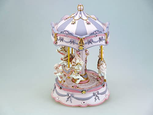 Musicboxworld MMM GmbH, 15061 Spieluhr Karussell rosa/Flieder mit 3 Pferden drehen Sich zur Melodie Chanson du Toreador