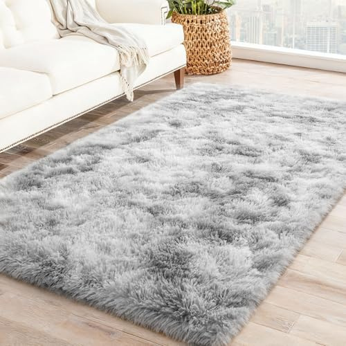 Bibykivn Shaggy Modern Teppich, Teppichunterlage Antirutschmatte, Als Faux Bett-Vorleger oder Matte, Langflor Teppiche für Wohnzimmer Schlafzimmer, Kinderzimmer (Hellgrau, 120x200 cm)