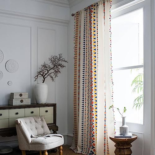 Mesnt Thermovorhang Hitzeschutz Kräuselband, Bunte geometrische Muster Fenstervorhang für Raumverdunkelung aus Baumwolle, Farbe-Rod, 150x200CM-2 STÜCK