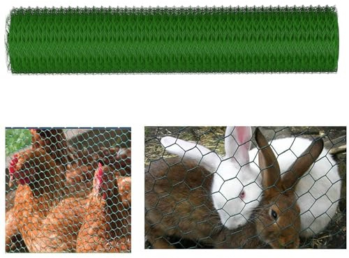 BRIEFNESS Recinzione a rete metallica per conigli, in acciaio zincato (0,5 m x 25 m), dimensione foro 25 mm, rete metallica esagonale, verde