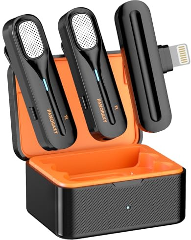 PPanoraxy - Micrófono inalámbrico Lavalier para iPhone, paquete de 2 unidades, mini micrófono inalámbrico para iPhone, cancelación de ruido, micrófono de solapa para YouTube, TikTok, entrevistas,