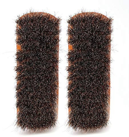 MUNEFE Spazzola per Scarpe in Crine di Cavallo in Legno da 2 Pezzi, Spazzola per La Pulizia di Scarpe E Stivali in Pelle, Set di Lustrascarpe per Uso Domestico(Mogano Medio)