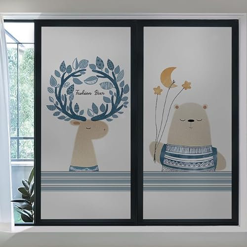 Fensterfolie Grün Tier Blau Milchglasfolie Fensterfolie Milchglas Selbstklebend Fensterfolie Sichtschutz Blickdicht Fenster Sichtschutzfolie Folie für Fenster Fensterfolie Bad 90x200cm/2 Pcs