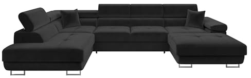 Mirjan24 Ecksofa Torezio Bis, Kopfstützen verstellbar (Polo 897, L) | U-förmige Wohnlandschaft mit Schlaffunktion, Bettkasten und gepolstertem Rücken, B/H/T: 346/70–90/203 cm