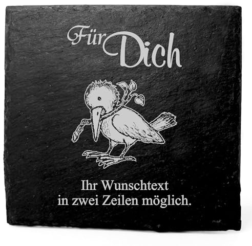 Deko Schiefer Untersetzer personalisiert Rabe mit Stock - Für Dich - 11x11cm Schwarz Bierdeckel Tischdeko Bieruntersetzer Weinuntersetzer