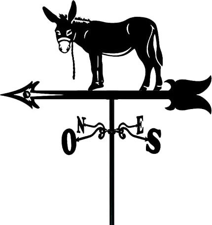 Veleta de hierro para decoración de paletas de hada, burro de pie grande, indicador de dirección del viento, dirección oeste, norte, para jardín al aire libre