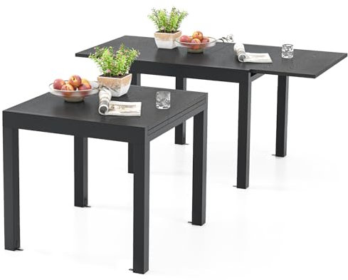 COSTWAY Gartentisch Aluminium ausziehbar, 80/160x80cm, Esstisch wetterfest, rechteckiger Terrassentisch für 4-6 Personen, Ausziehtisch für Garten, Terrasse (Grau)