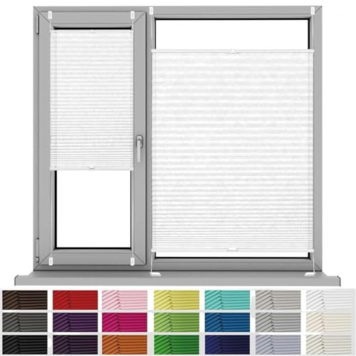 Faltrollo, Sichtschutz Plissee Klemmfix Rollos 26 x 30 cm, Klemmträger Befestigung Klemmträger, Plissee Easyfix Plisseeroll Rollo, Plissee Sonnenschutz Fenster, für Fenster & Tür, Weiß