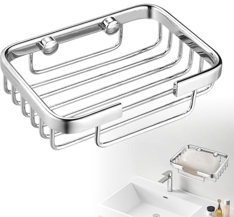1PCS Soap Holder Waterproof Rustproof Silver Soap Dish for Shower & Bathroom Tub & Kitchen Sink - Stainless Steel Metal Strong Suction Wall Mounted Self Adhesive Soap Rack