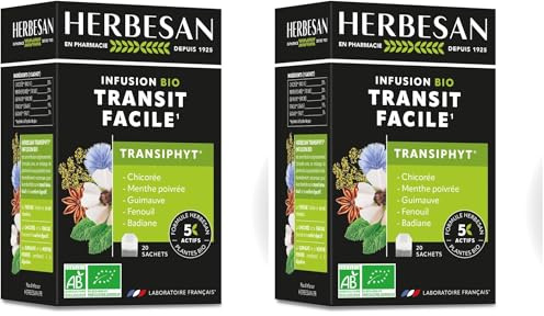 HERBESAN®-TRANSIPHYT INFUSION BIO -Transit naturel, Bien-être digestif - Saveur Menthe - Sans plastique- 100% plantes - 20 sachets en papier (Lot de 2)